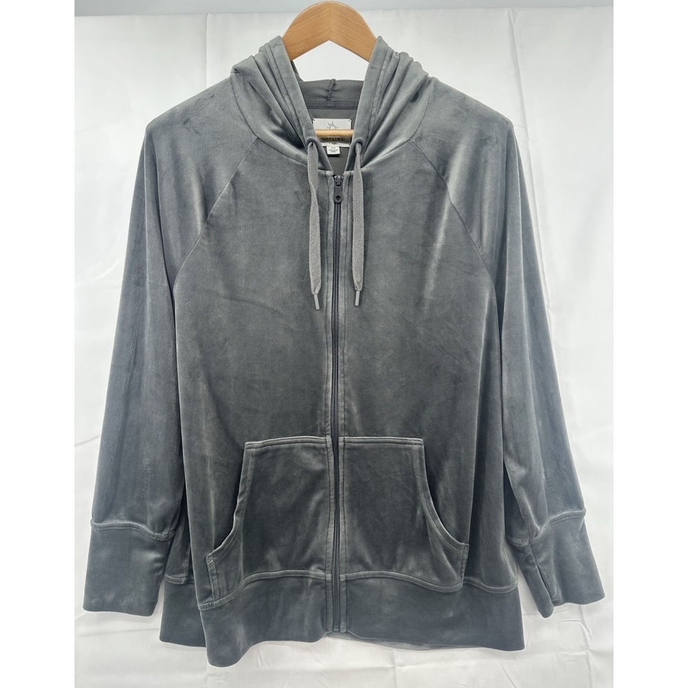 OFFLINE by Aerie Gray‎ Full Zip Velour Hoodie Sweatshirt Jacket Pockets Medium
